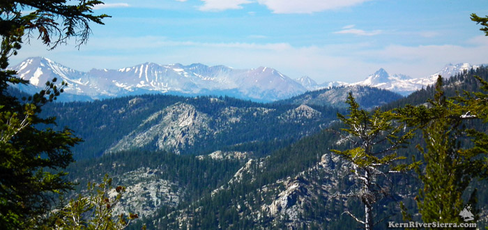 Peaking through the trees to the north reveals some amazing peaks of the Western Divide and the Kaweah Mountains.